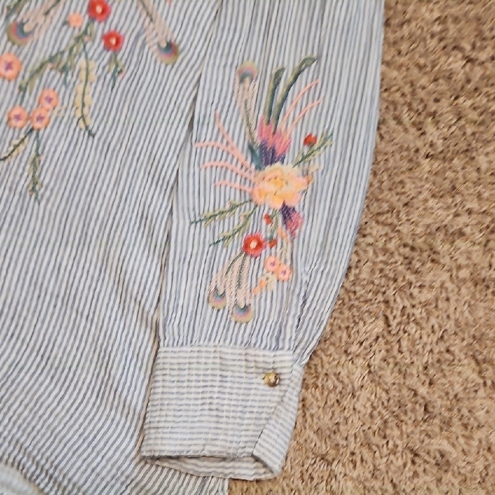 Johnny Was Karen Voyager Striped Embroidered Tunic - Picture 4 of 12